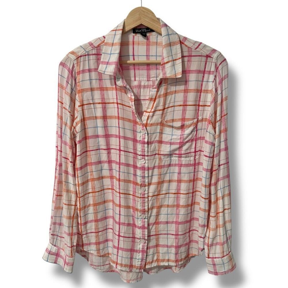 🔥4/$25 Velvet Heart Women's Button-Up Plaid Hi-Low Shirt Multicolor Size Small